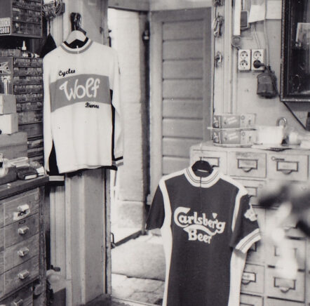 Merino wool jerseys hanging in a workshop